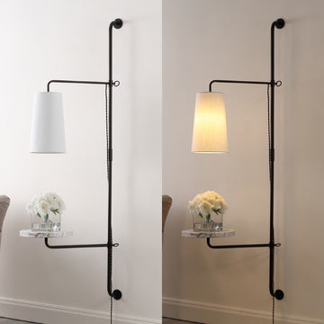 Andre 11.5" Contemporary Industrial Iron Plug-In with Adjustable White Marble Table LED Sconce - JONATHAN Y